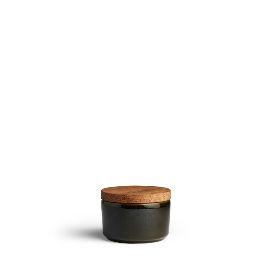 Online Heath Ceramics Mini Container With Oak Lid In Antique Green