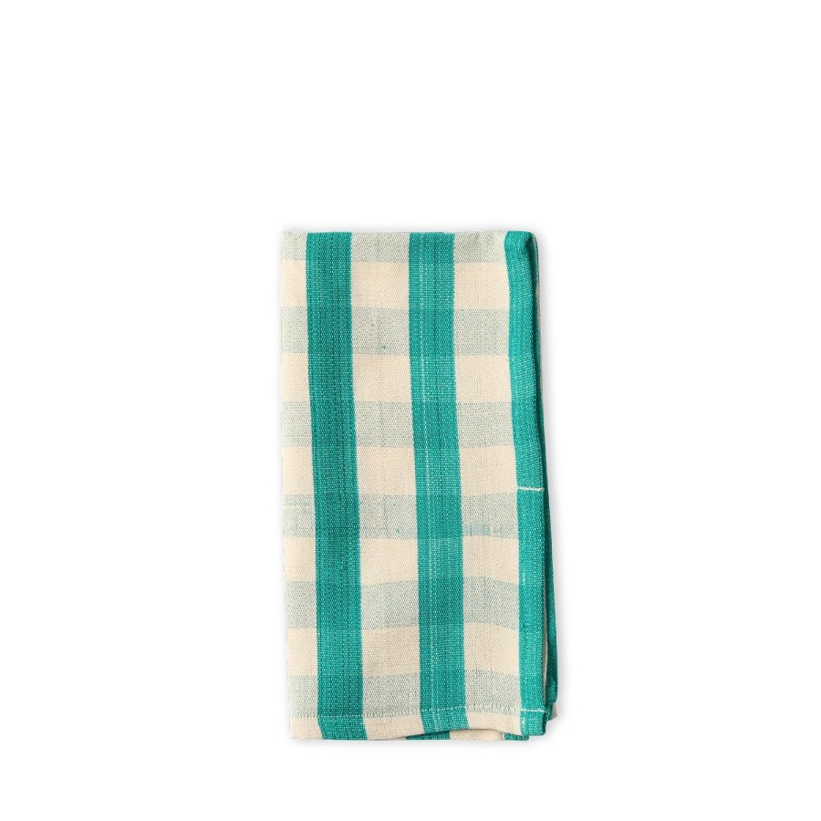 Clearance Heath Ceramics Cotton Check Napkin In Green And Off White