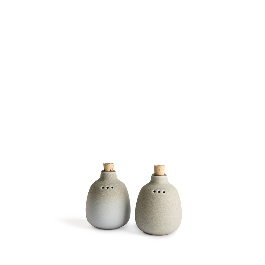 New Heath Ceramics Salt & Pepper Shaker In Fog And Shell