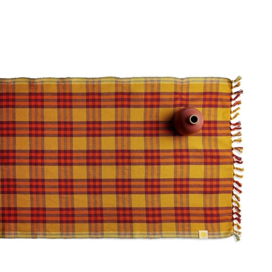 Online Heath Ceramics Waffle Plaid Table Runner In Naranja