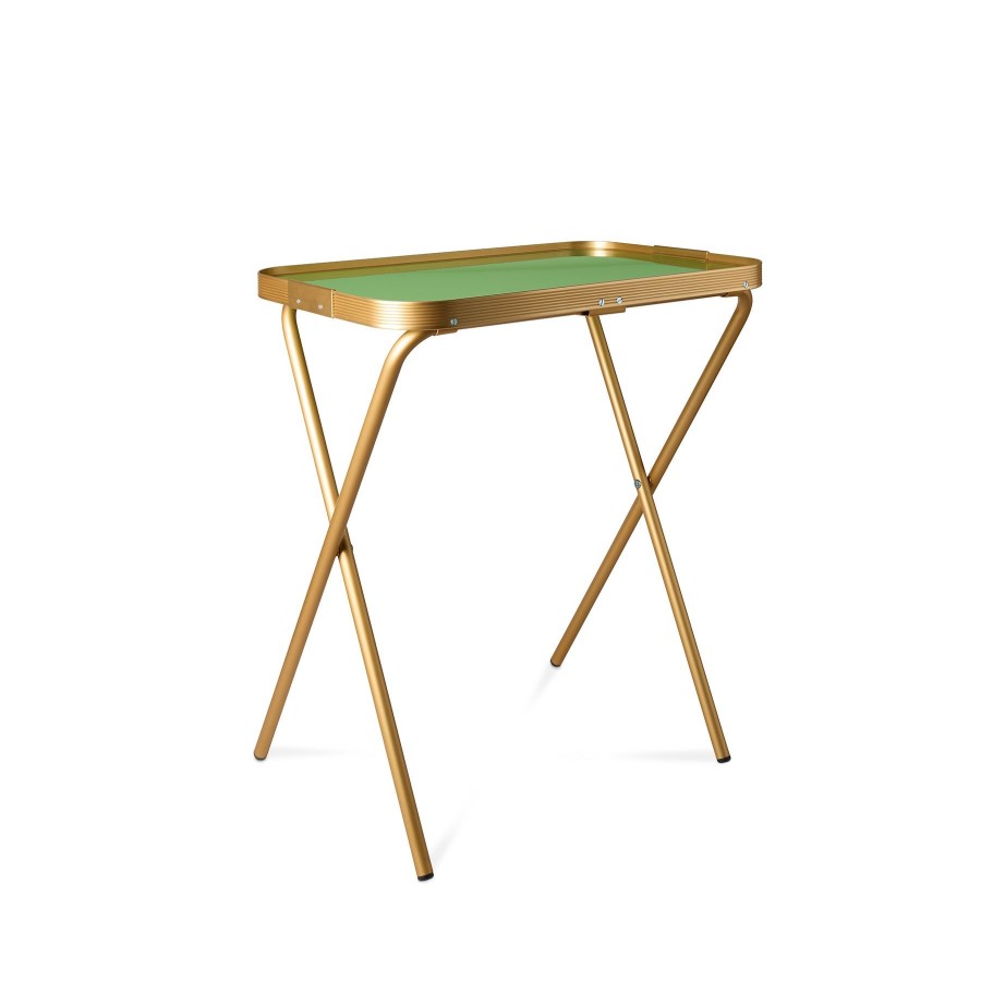 Hot Heath Ceramics Folding Tray Table In Green And Gold