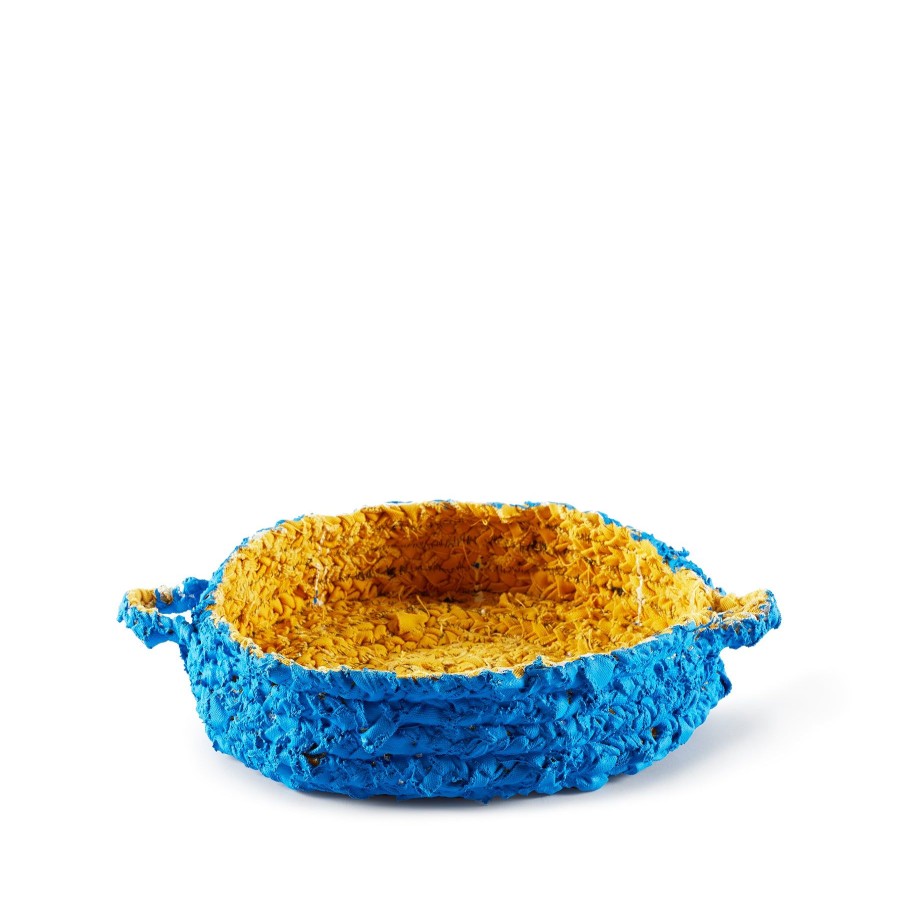 Hot Heath Ceramics Small Round Nesting Tray In Blue And Yellow