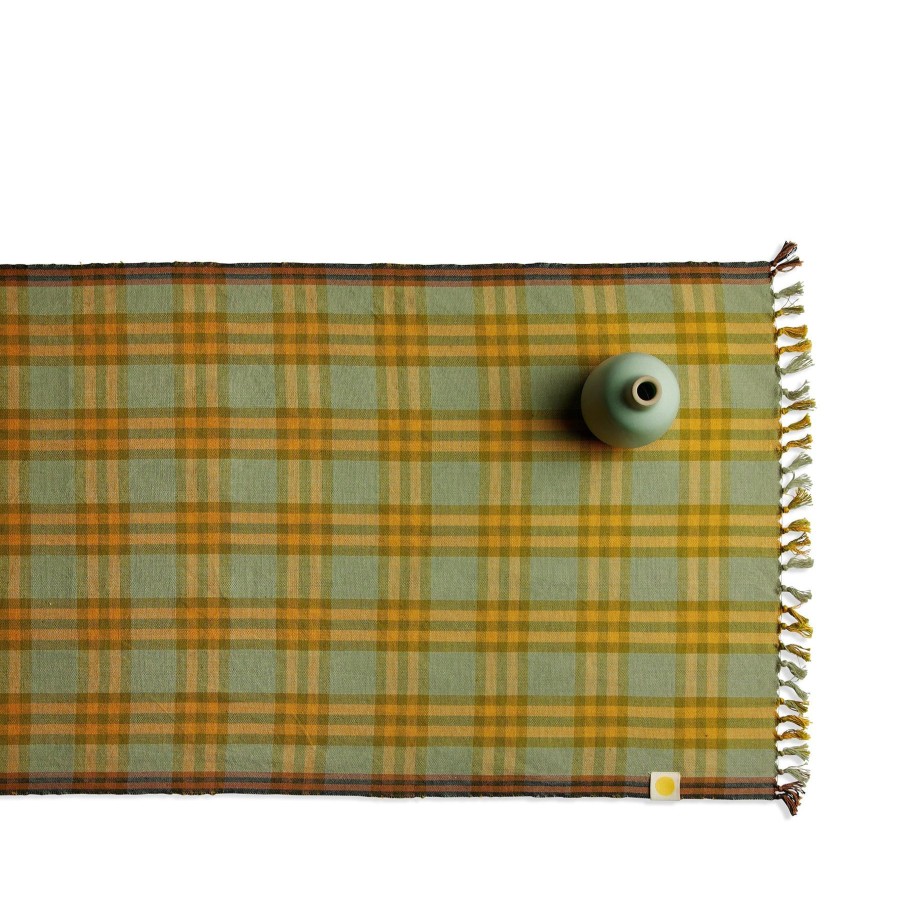 Best Heath Ceramics Waffle Plaid Table Runner In Verde