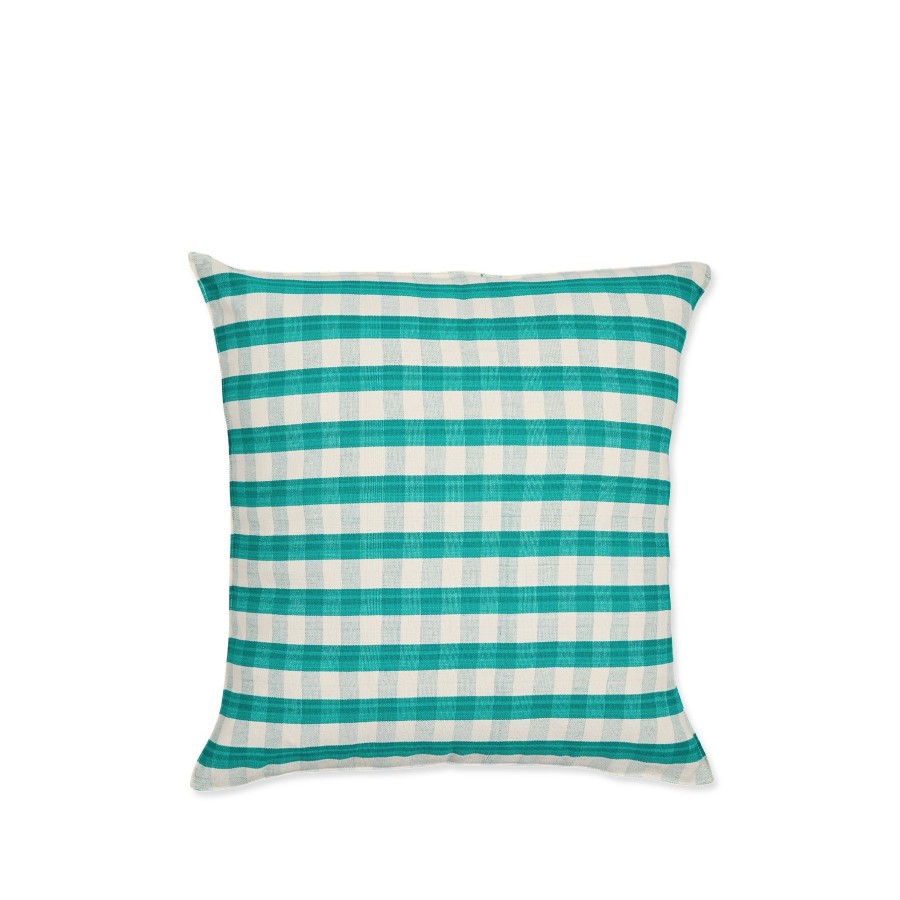 Best Heath Ceramics Cotton Check Square Pillow In Green & Off-White