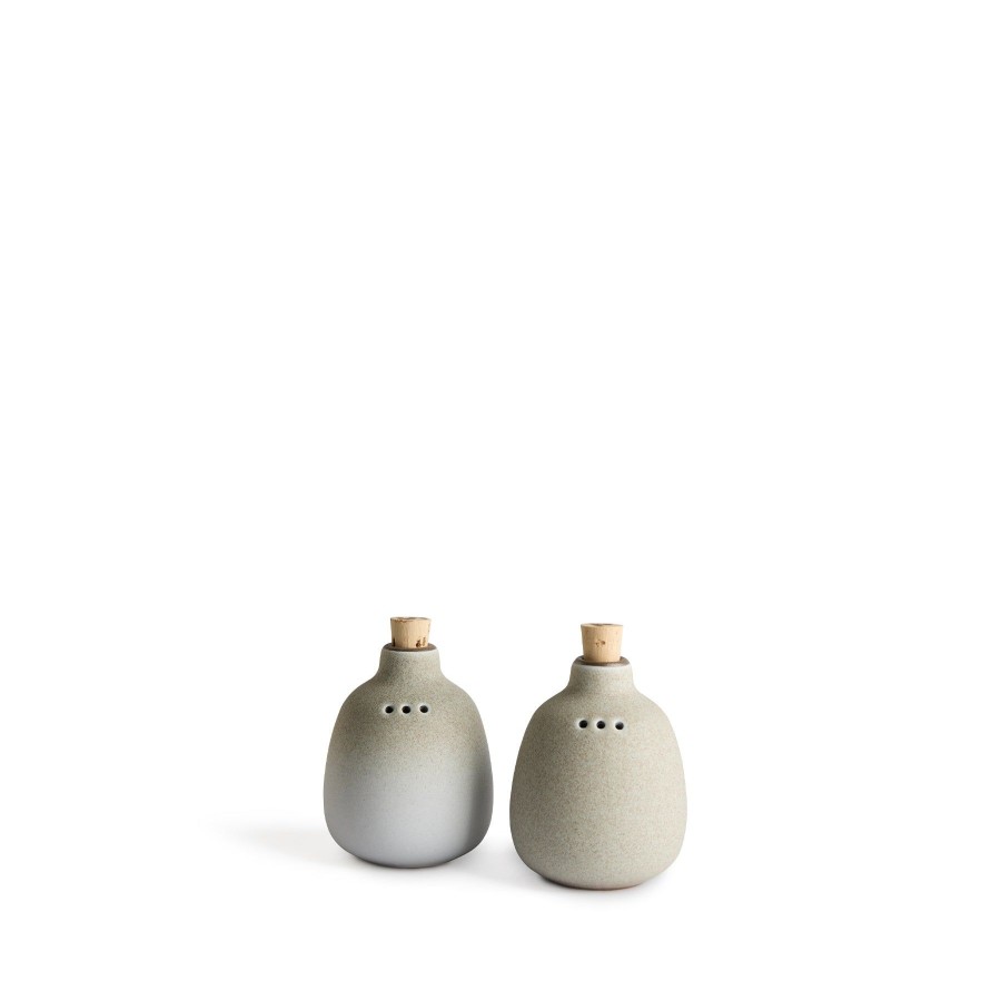 Clearance Heath Ceramics Salt & Pepper Shaker In Fog And Shell