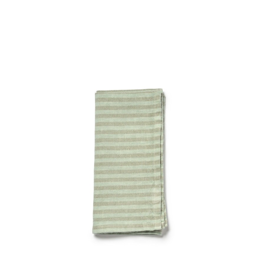 New Heath Ceramics Irish Linen Striped Napkin In Kitchen Green