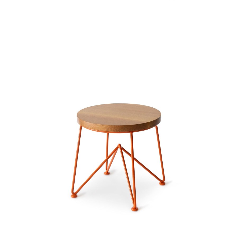 Hot Heath Ceramics Quarter Sawn Oak Stool With Red Orange Base