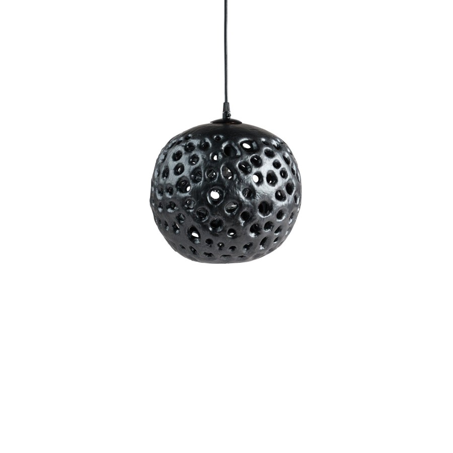 Hot Heath Ceramics 10" Ceramic Hanging Lantern In Black