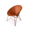 Clearance Heath Ceramics Saddle Leather Round Chair In Natural With Strawberry Red Base