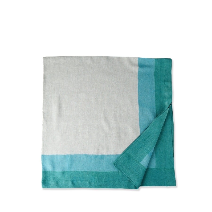 Hot Heath Ceramics Handpainted Tablecloth In Emerald/Blue Agate