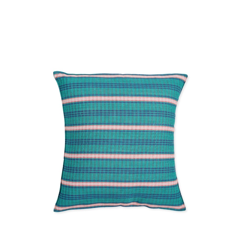 New Heath Ceramics Cotton Tartan Square Pillow In Green, Navy Blue & Red